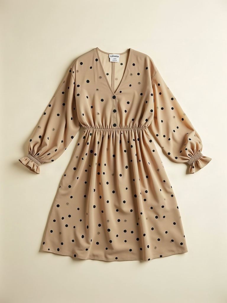 Beige Polka — Chiffon polka-dot dress