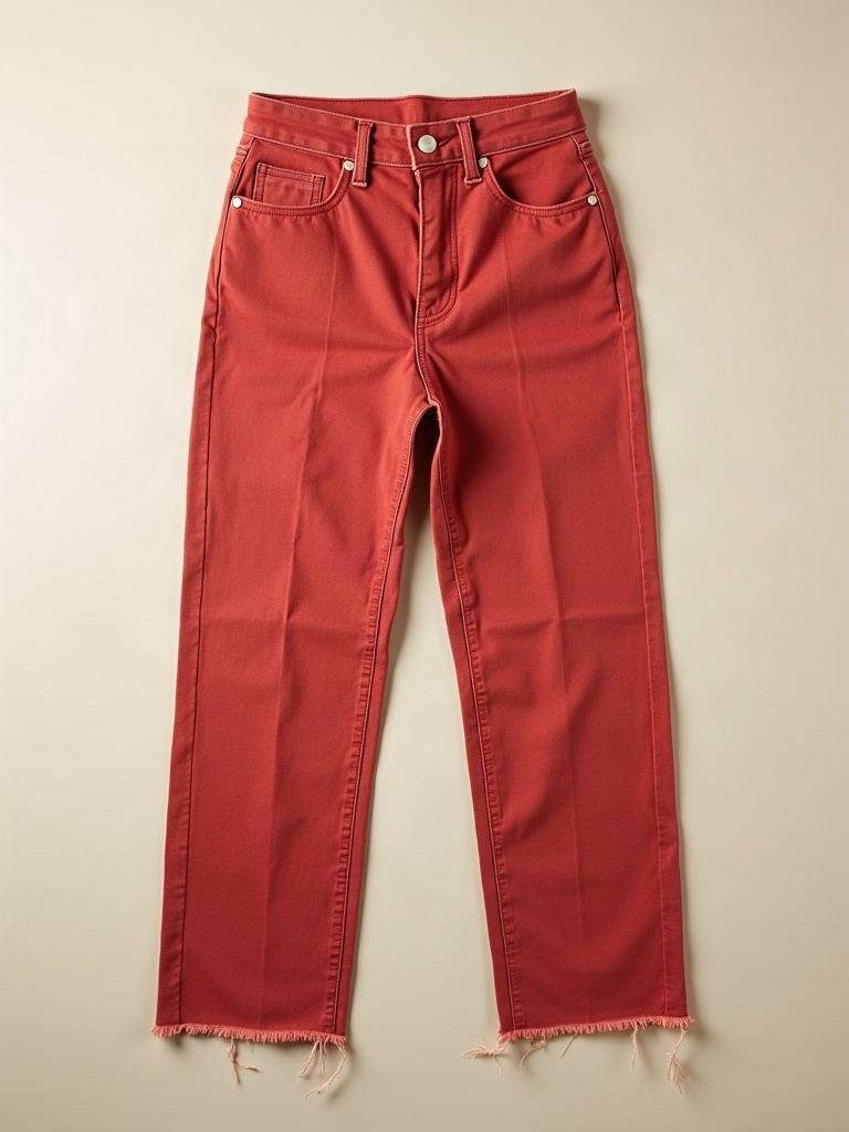 Red Cut-Off — Cut-off denim trousers