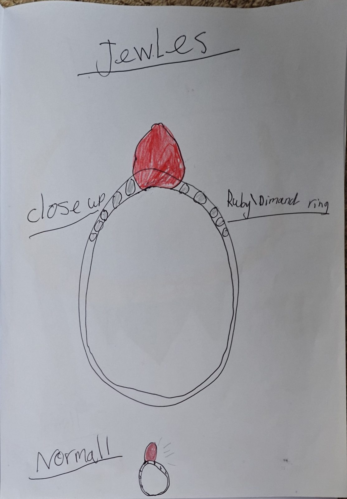 Amelie's original drawing for Ruby & Diamond