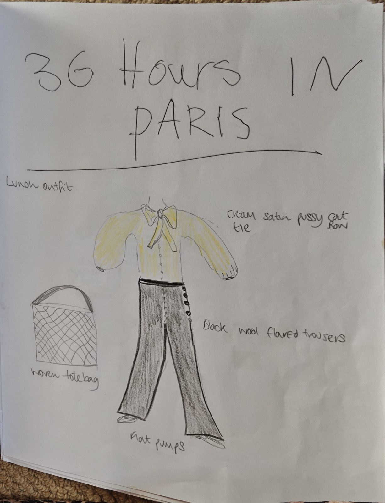 Original sketchbook page — paris lunch outfit