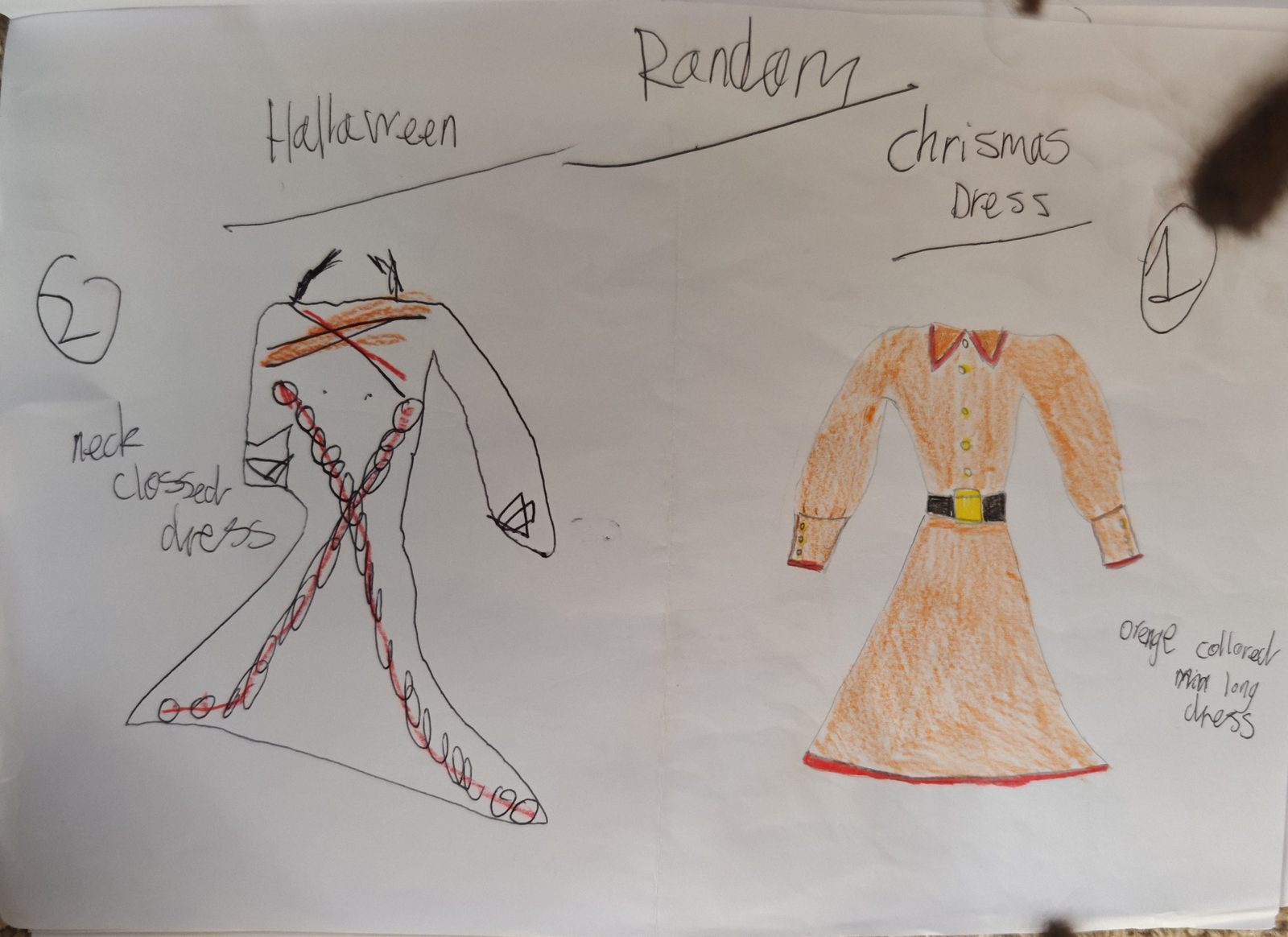 Amelie's original drawing for Christmas Dress
