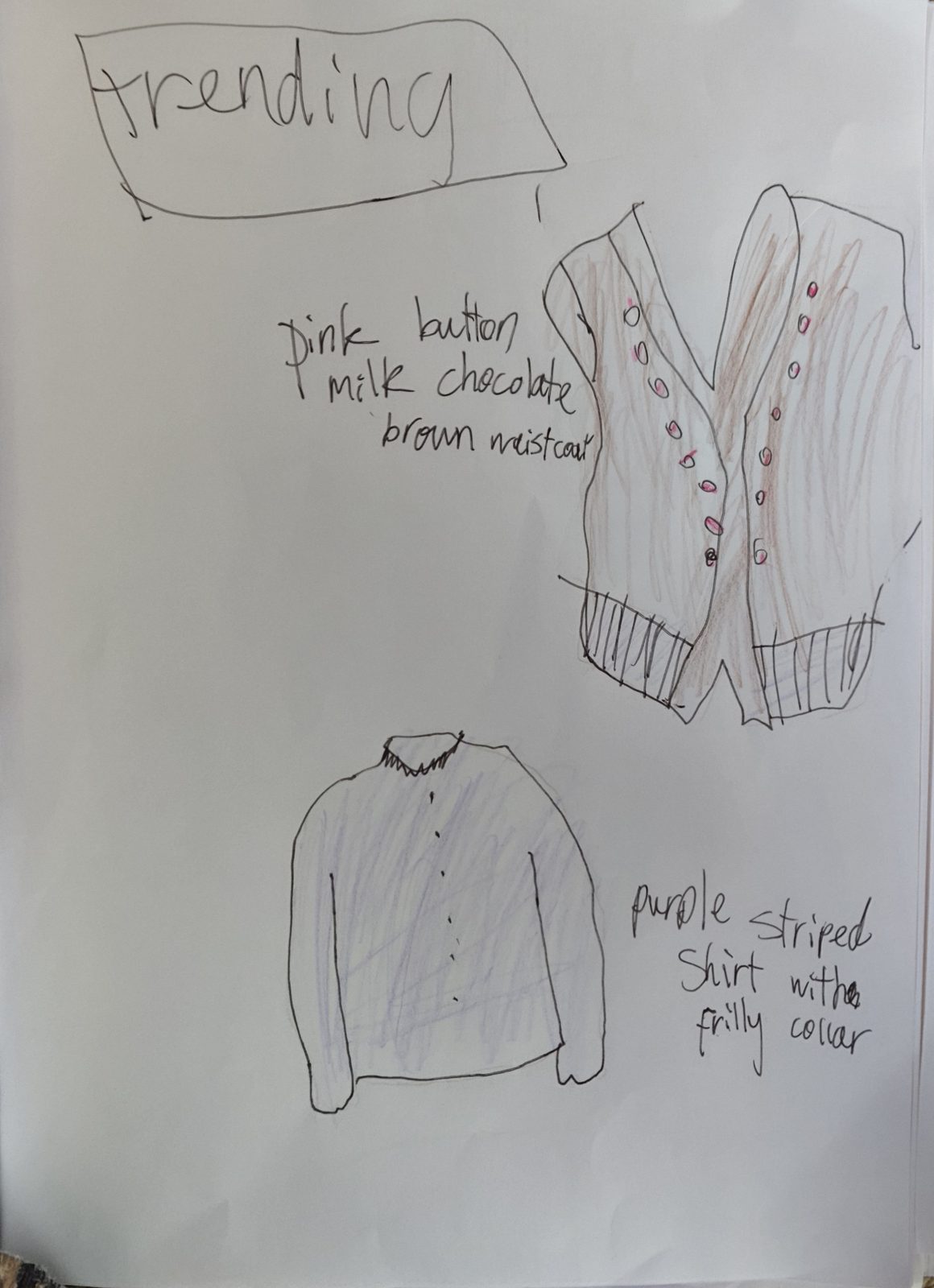 Original sketchbook page — trending waistcoat shirt